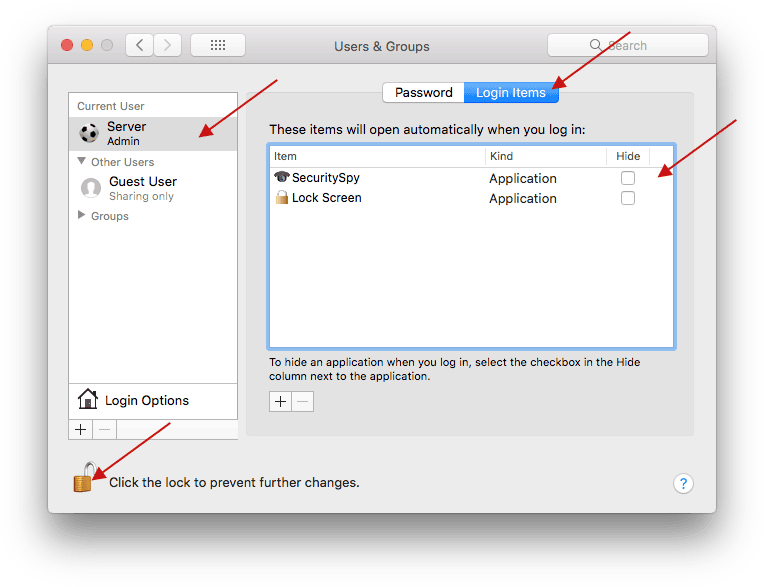macOS Login Items settings showing Lock Screen applet