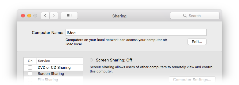 macOS Sharing system preference showing local network address