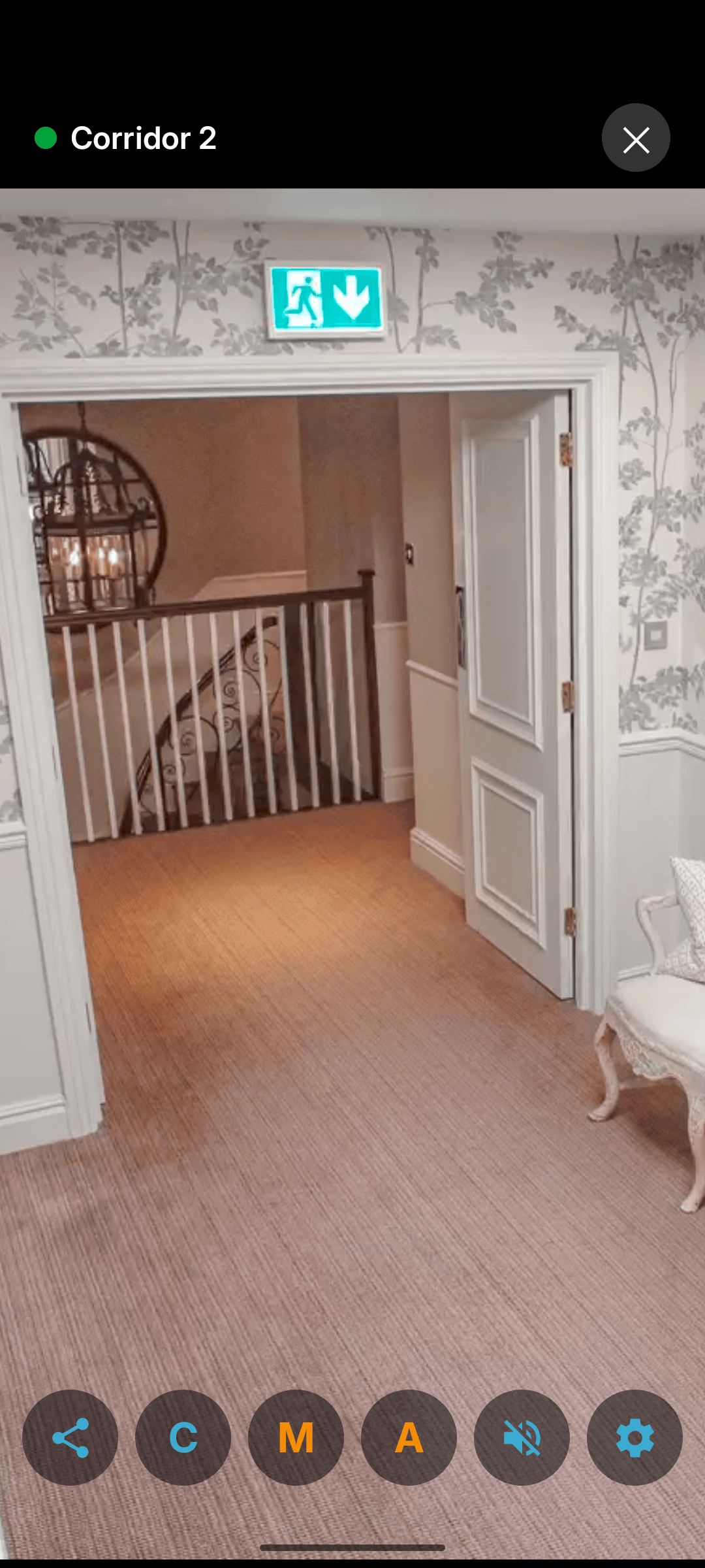 Full-screen live view, showing one camera with high-quality streaming, with controls for setting schedules and enabling notifications