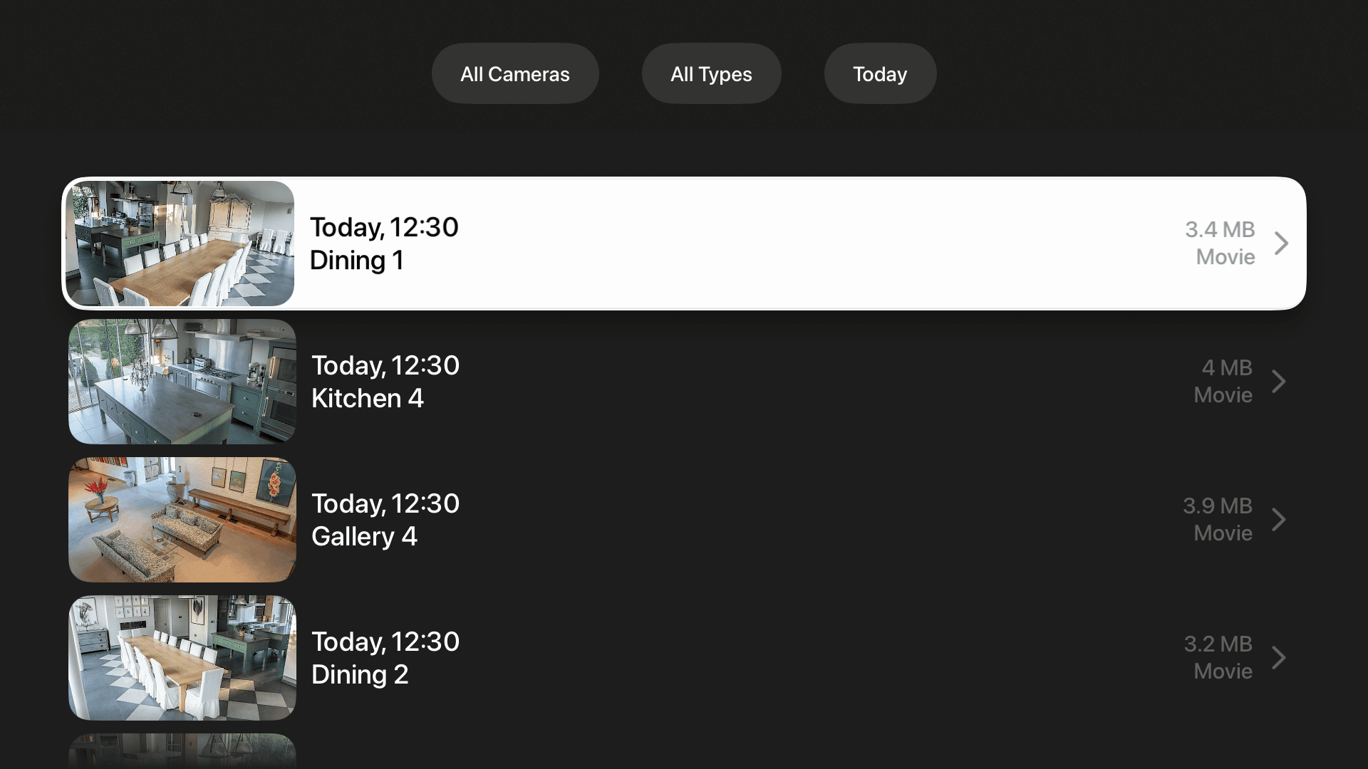 List of recorded files; select one to play it