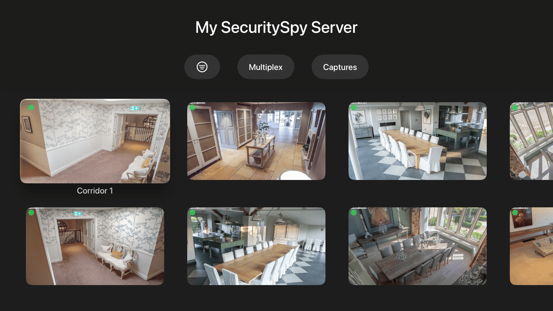 The live grid view, showing images from all cameras that update every second