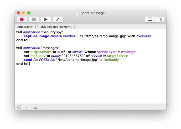AppleScript for sending an iMessage with a camera image