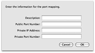 AirPort router port mapping configuration dialog