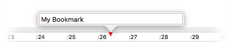 Timeline with a bookmark labelled My Bookmark shown as a red triangle