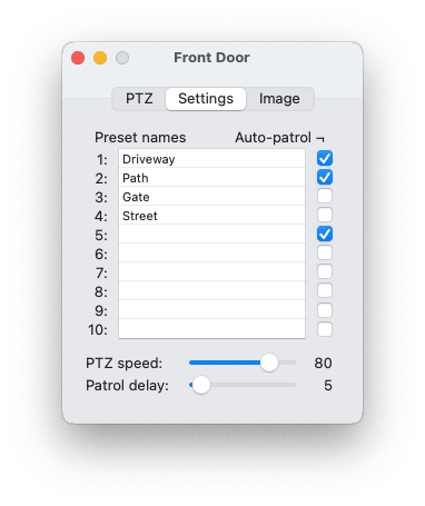Camera Control - PTZ Settings