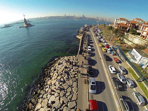 A camera angle facing along a path — bad for motion detection because subjects move towards the camera