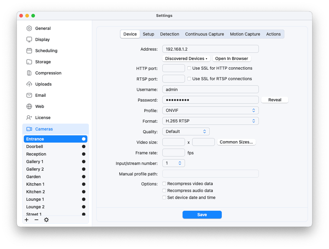 Camera device settings