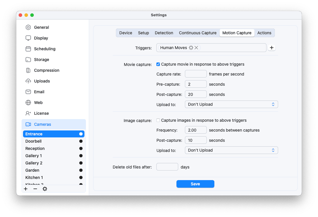 Motion capture settings