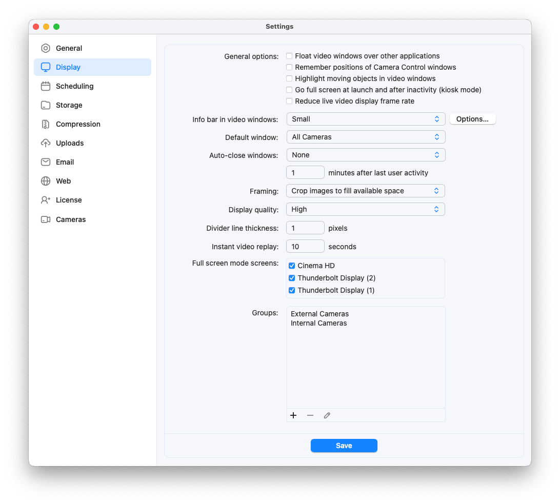 SecuritySpy Settings - Display