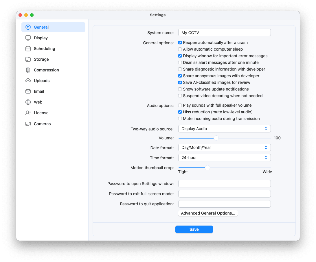 SecuritySpy Settings - General