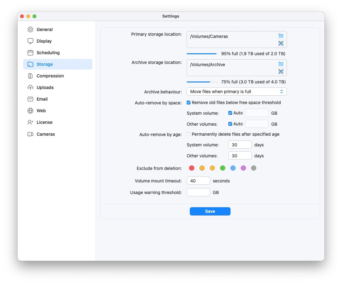Storage settings screenshot