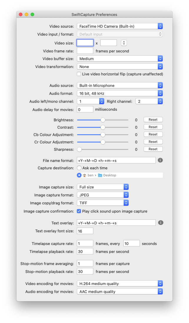 SwiftCapture Settings window
