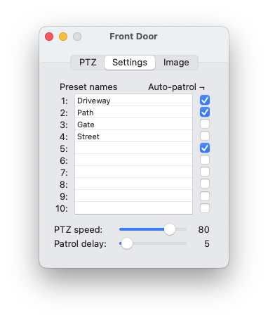 Camera Control - PTZ Settings