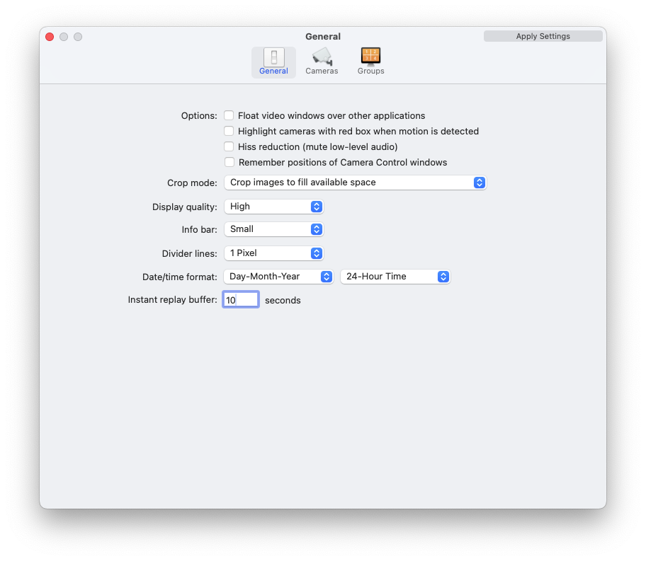 ViewCam Settings - General