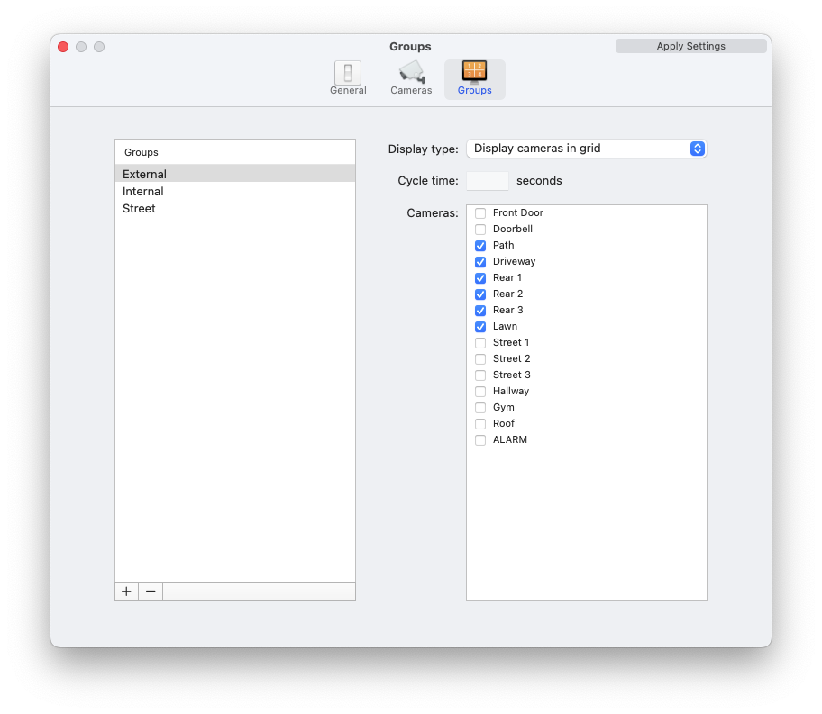 ViewCam Settings - Groups